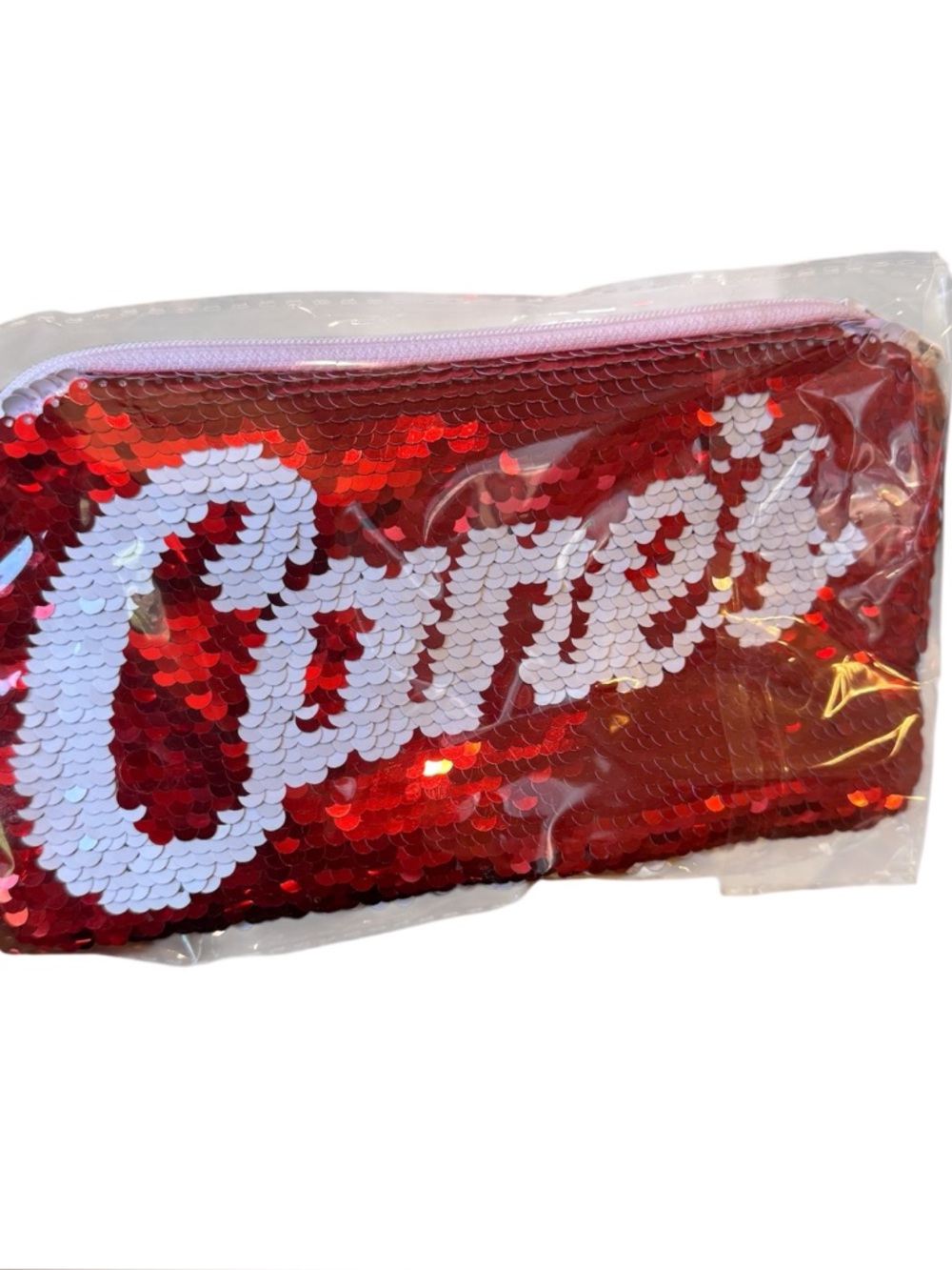 Raising Cane's Restaurant Red White Sequin Zippered Clutch Bag
